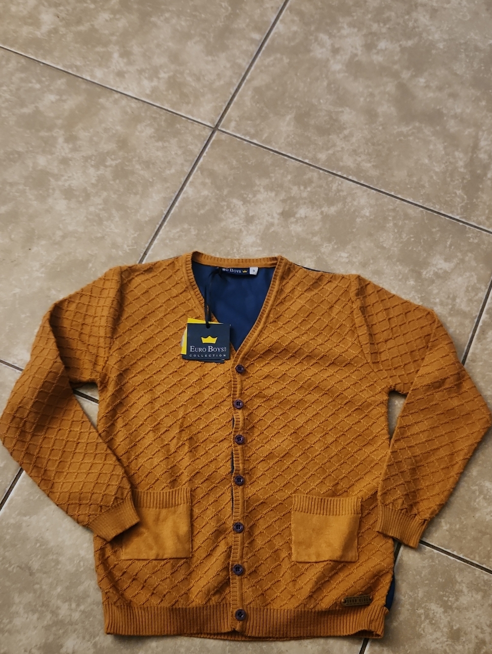 Euro Boys Collection Mustard Textured Cardigan Sweater